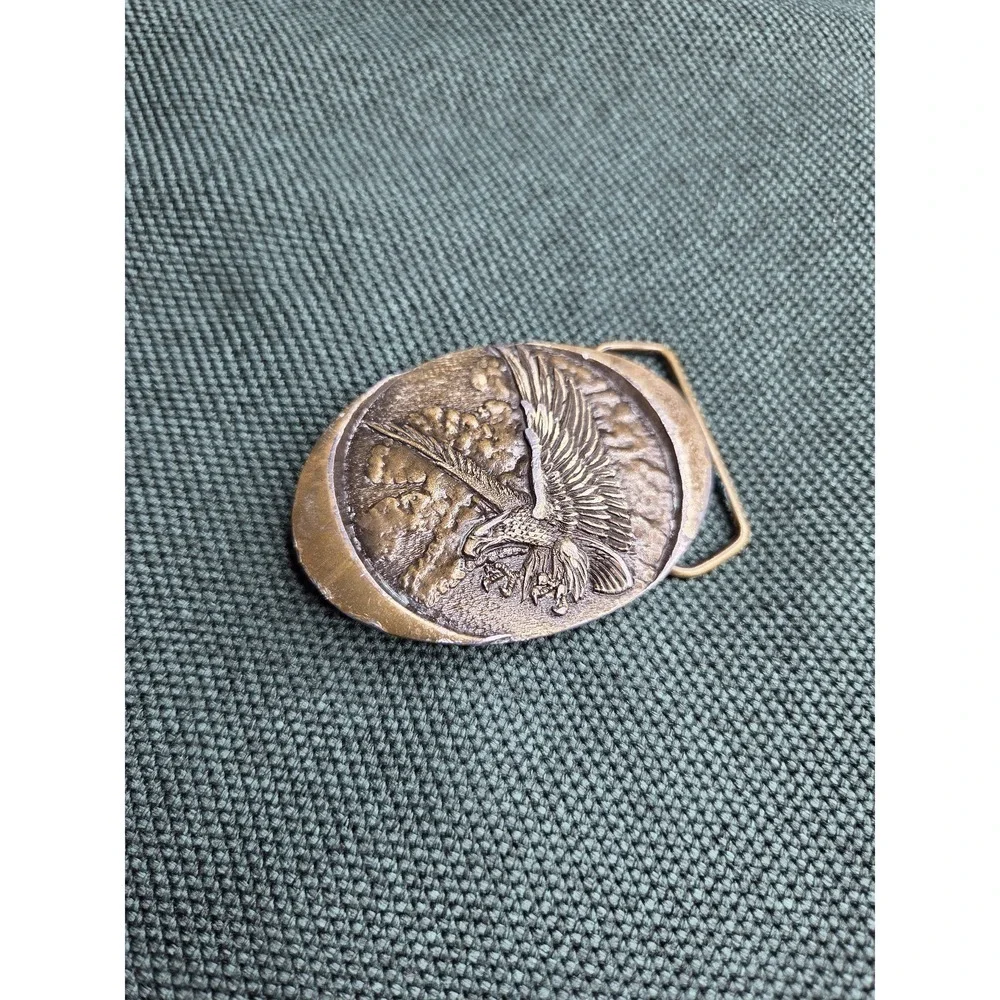 Vintage 1982 Indiana Metal Craft Flying Eagle Belt Buckle Oval Brass
